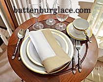White Hemstitch Napkin with Taupe colored Trim Border. Each.